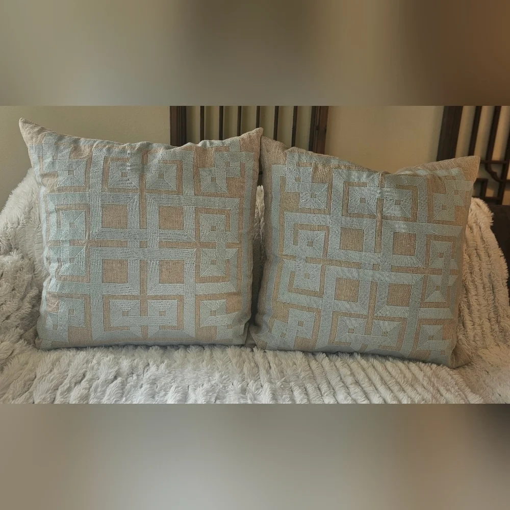 Set Of Two Greek Key Print Pillows 21x21